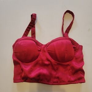 Women's Whimsigoth Vampire Satin‎ Corset Top Size S Red Romantic Coquette